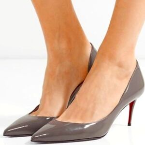 LOUBOUTINS IRIZA 70 PATENT-LEATHER PUMPS IN STORM GRAY